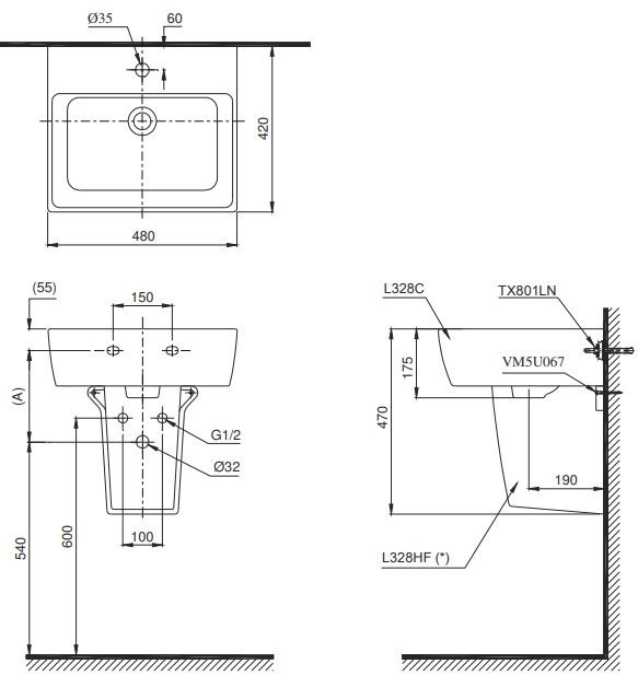 Chậu Rửa Lavabo Toto LT328C#XW Treo tường